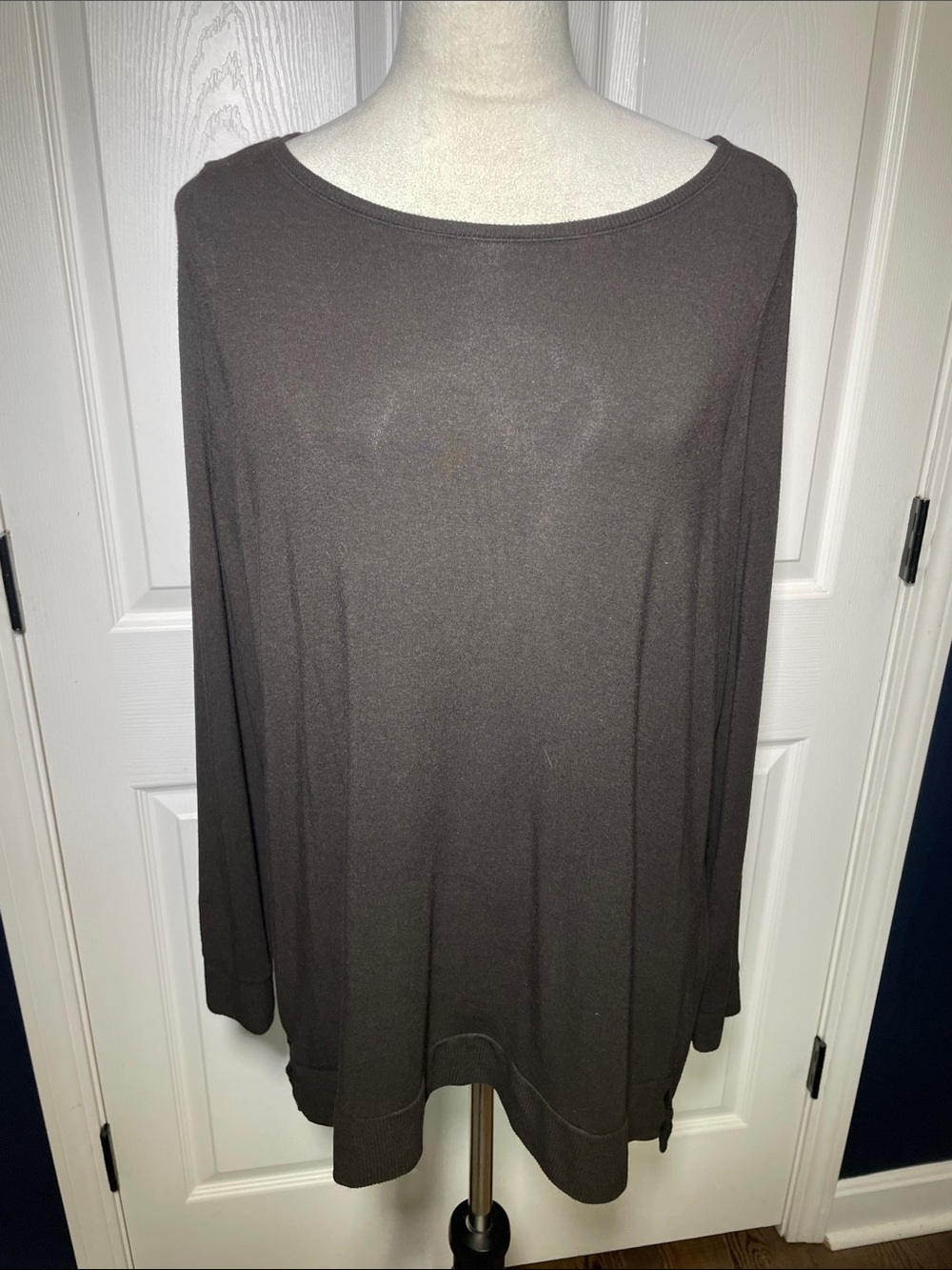 Eileen Fisher Brown Black Fine Jersey Ballet Neck Tunic Top Side Slit Size L